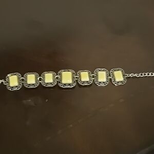 Chic Silver Toned and Off White Stone 8.5 In Bracelet